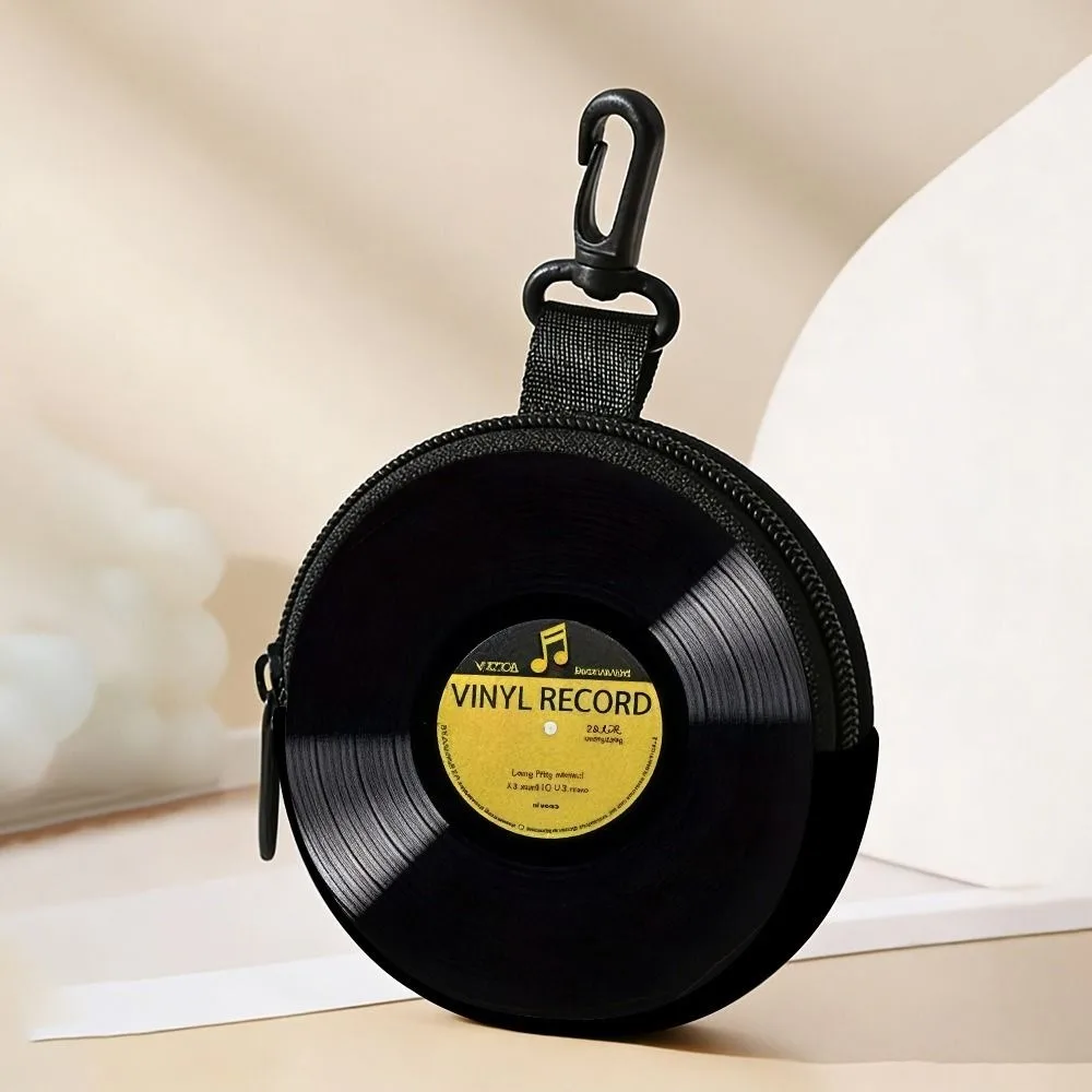 Creative Vinyl Record Pattern Mini Coin Purse PVC Lightweight Zippered Wallet Portable Water-resistant Earphone Bag Friends Gift