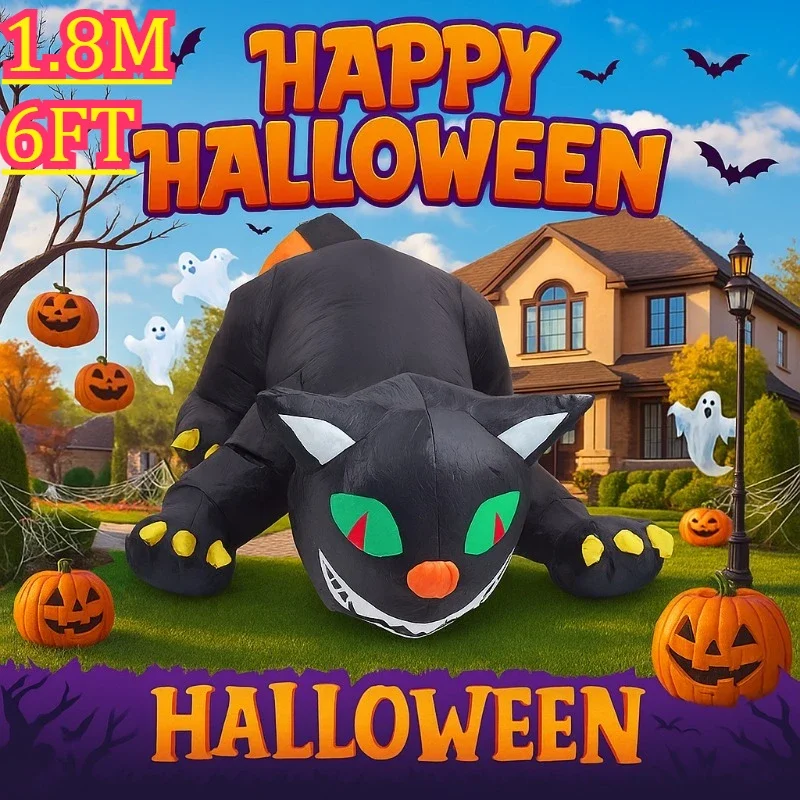 6 футов Хэллоуин праздничное освещение качающаяся голова модель кошки встроенный зеленый глаз красный свет светодиодный надувной уличный декор для двора