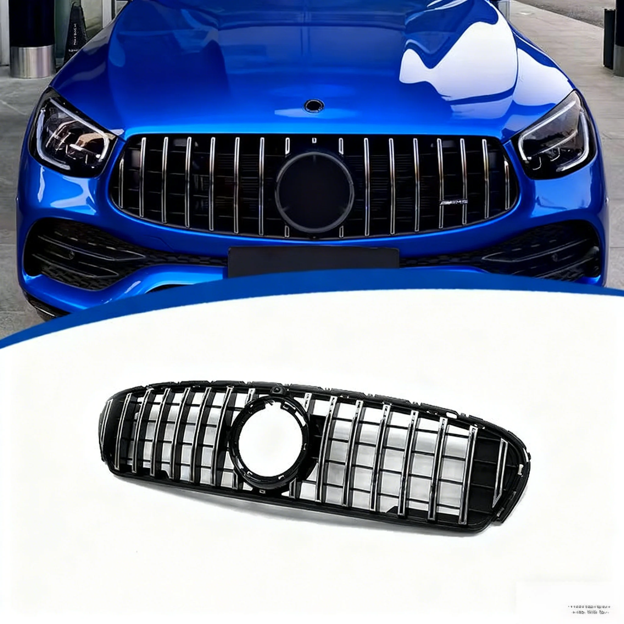 

Хромированная серебристая решетка переднего бампера в стиле GTR для Mercedes Benz GLC Coupe X253 2020-2022 GLC300 AM G Black Diamonds Style Grilles