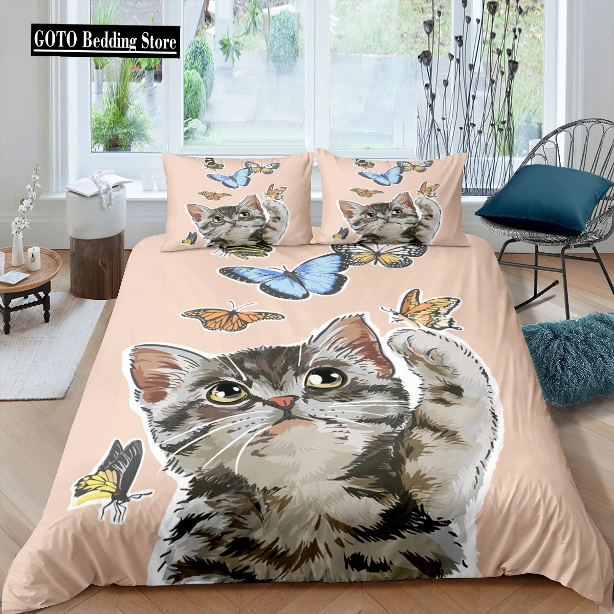 

Cartoon Cat Bedding Cotton Winter Duvet Cover with Pillowcases Kids Twin Full Size Lion Cats Animal Bad Cover Set 100% Quality