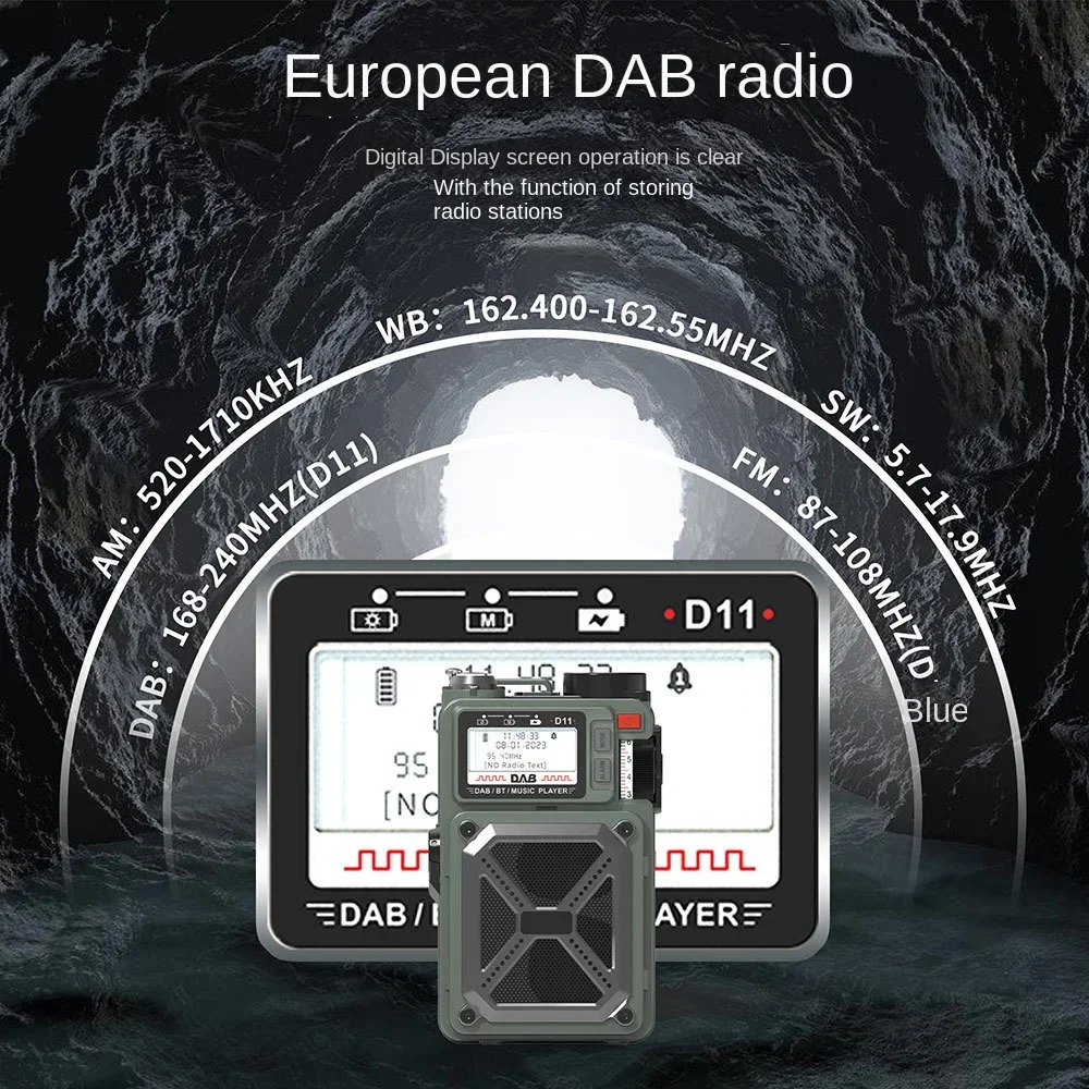 Radio de emergencia Solar portátil con manivela para exteriores, Altavoz Bluetooth, generador de Radio DAB de estilo militar, novedad de 2024