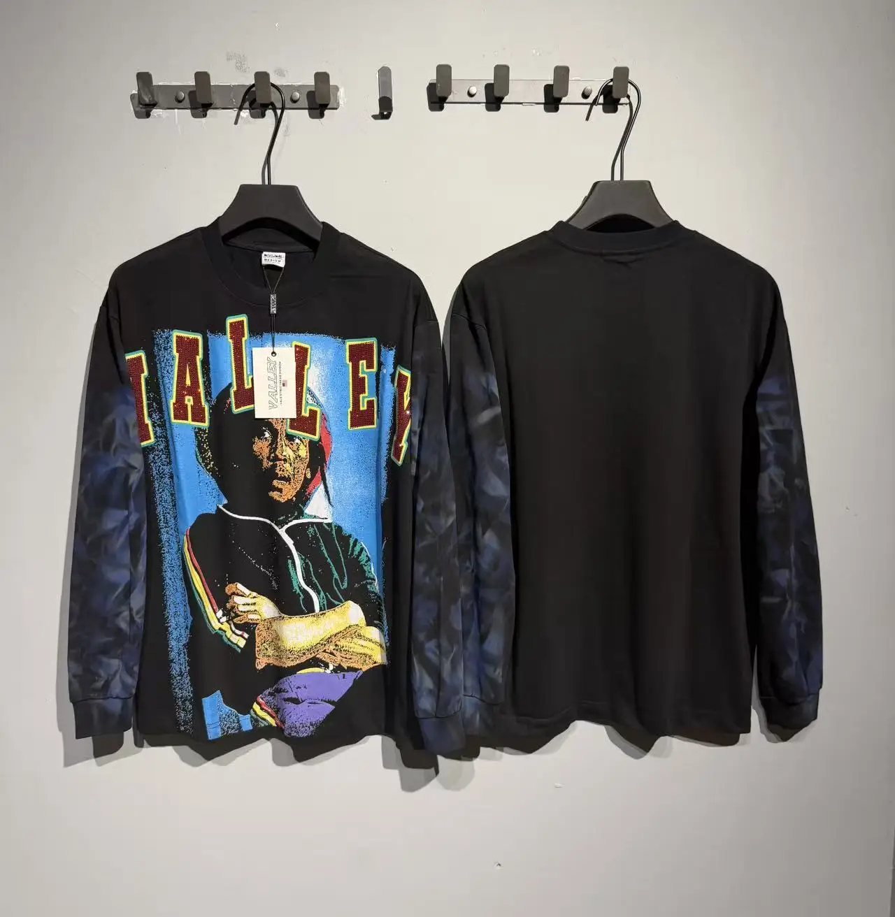 Leisure rock street wash retro style high-definition digital printed T-shirt long sleeved top
