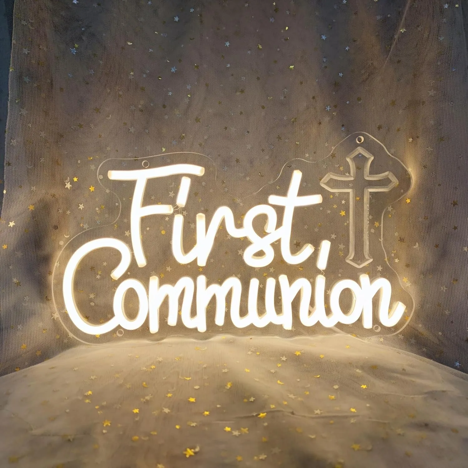 

First Communion Neon Signs LED Wall Decor, 1st Holy Communion Baptism Party Decoration, Primera Comunion God Bless Neon Signs