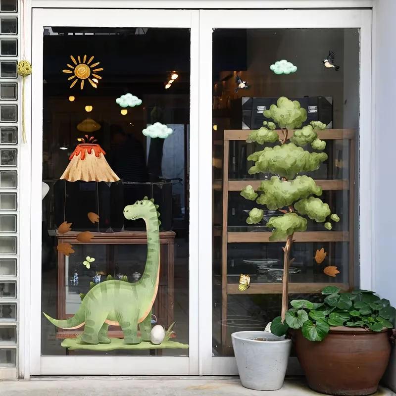 1 Stück große Baum-Dinosaurier-Vogel-Vitrine, statische Aufkleber ohne Klebstoff, geeignet für die Heimdekoration
