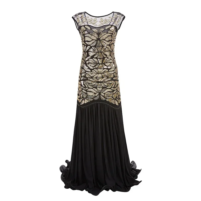 Sparkly Women Long Party Dress cosplay costume Party dress The Gatsby Vintage 1920s Flapper Beaded Sequins Maxi Sheer Dresses