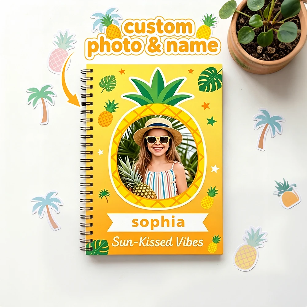 1pc Customized Name Photo Notebook,Spiral Bound Notepad,Summer Party Favor,For Teen & Little Girls,Travel Diary Study Record