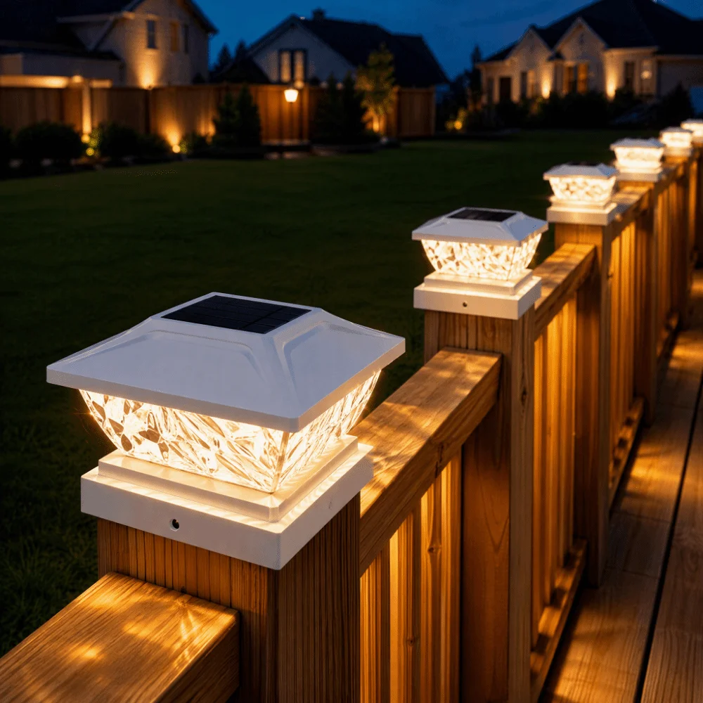 Warm White Solar Post Cap Light Waterproof Bright LED Solar LED Pillar Light 2 Modes Cool White Fence Post Cap Light Deck