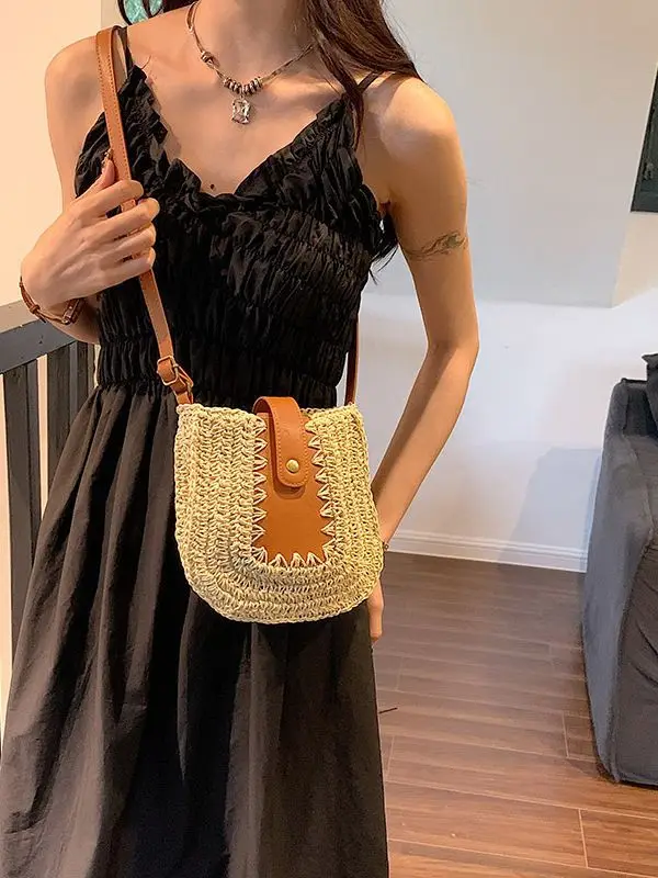 

Новая плетеная сумка в богемном этническом стиле 2026 года, женская соломенная сумка для пляжа, отпуска, повседневного использования, сумка-мессенджер, сумка для телефона