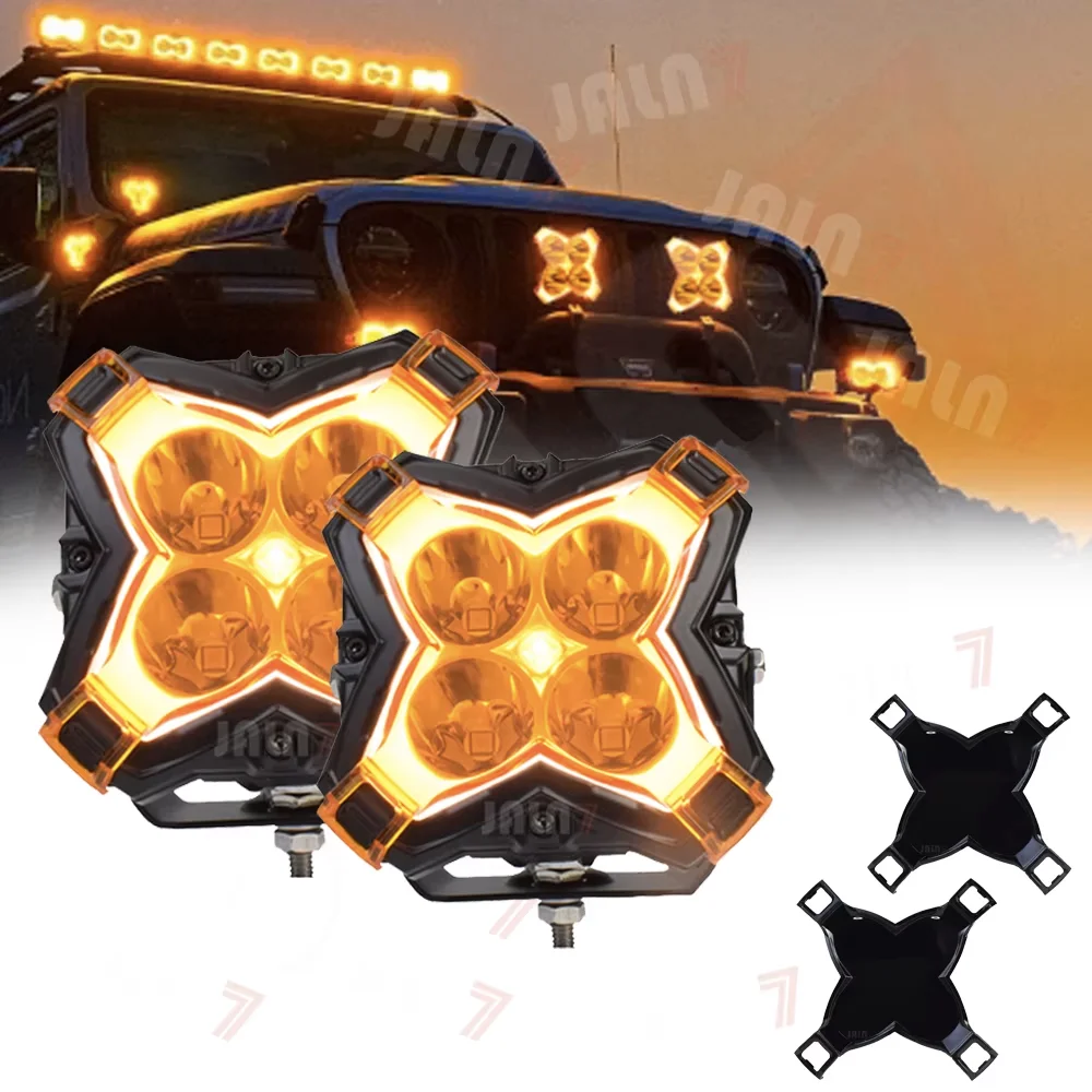 JALN7 LED Spot Light Pods 4 Inch Driving Off Road Luxury Auxiliary Lights HALO White  Cover Yellow 2026 Design