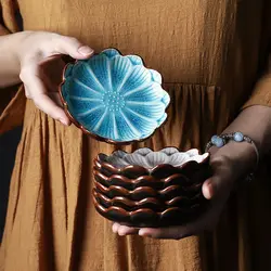 Lotus Leaf Seasoning Dish Ice-cracked Glaze Tableware Japanese Household Dish Front Dish Snack Dish Ceramic Sauce Dish