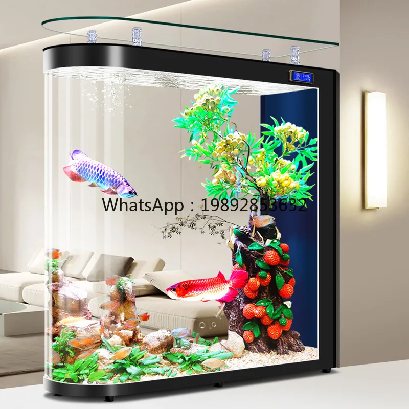 LYY رصاصة رئيس خزان الأسماك غرفة المعيشة الطابق الدائمة التقسيم الزجاج حوض السمك المنزل شاشة متوسطة كبيرة لا حاجة لتغيير المياه