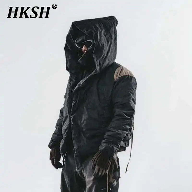 

HKSH осень-зима, новое мужское пальто с регулируемой лентой в стиле панк, стеганое пальто, шляпа волшебника, короткий потертый пуховик HK3369
