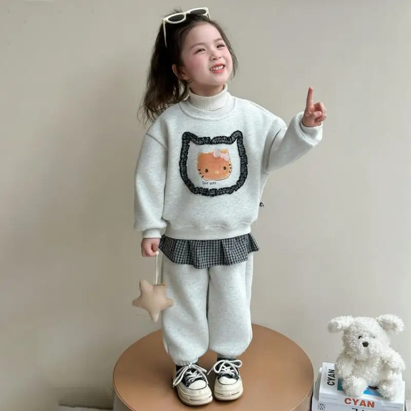 

Sanrio Hello Kitty Hoodie 2-Piece Set Girl Autumn Winter Tops Sweatpants Child Kawaii Anime Cartoon Fashion New Casual Clothing