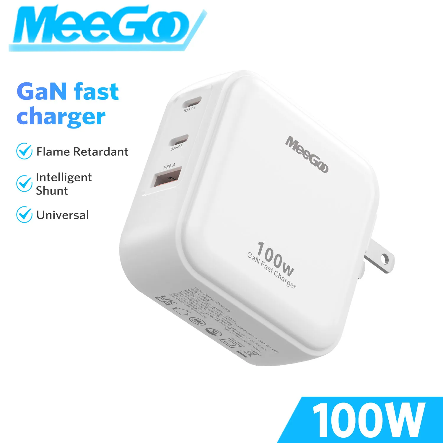 

MeeGoo 100W GaN Fast Charger PD 3 USB Type C USB A for Laptop Samsung iPad iPhone M4 M3 iPad Air M2 SB Type C Phone Quick Charg
