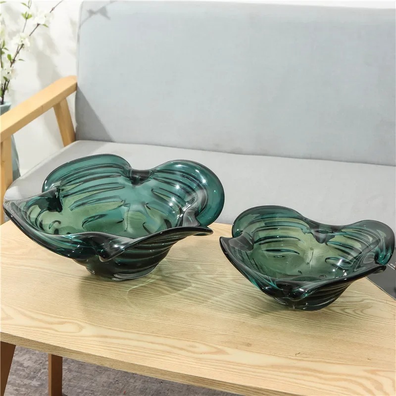 Modern Glass Fruit Plate Wavy Edge Design Decorative Bowl for Living Room Centerpiece Home Table Ornament Unique Shape