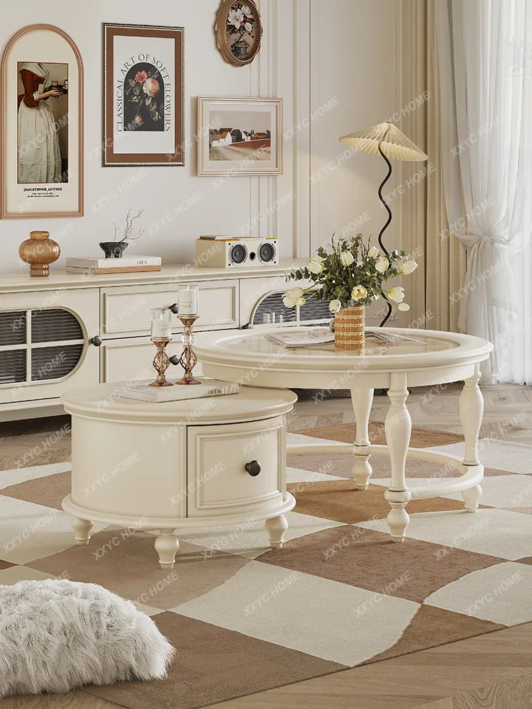 LSolid wood coffee table combination simple household living room  small apartment cream wind retractable
