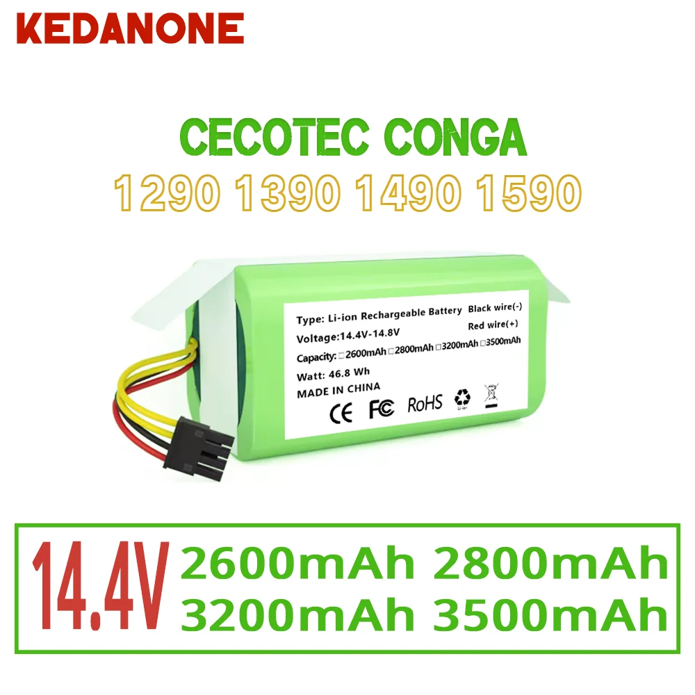 

100% New 14.4v 3500mAh Lithium-ion Battery For Cecotec Conga 1290 1390 1490 1590 Replacement Robot Vacuum Cleaner Battery