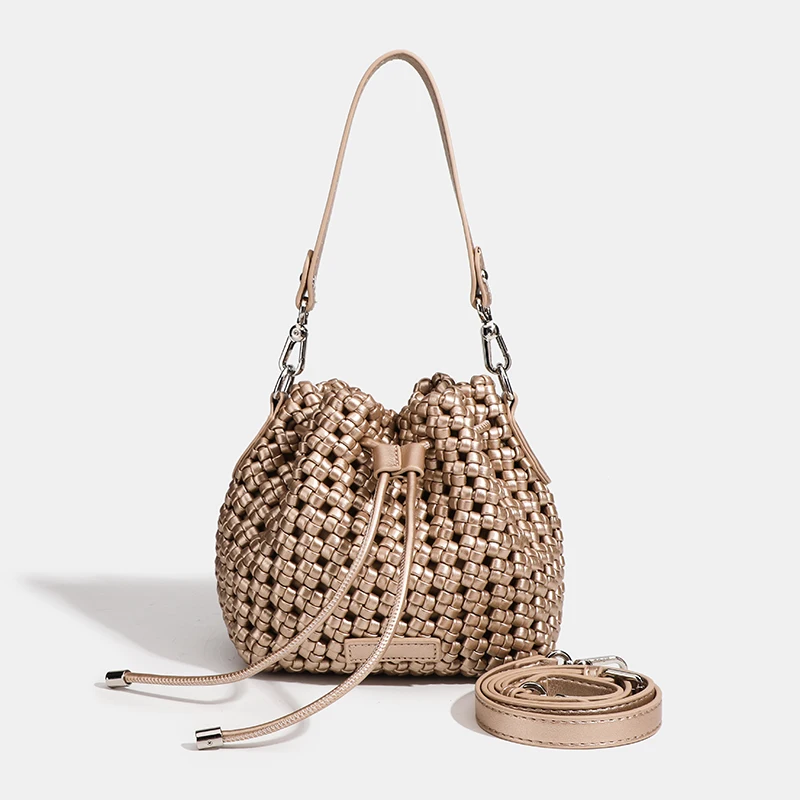 

Женская плетеная сумка через плечо из искусственной кожи, модная сумка-ведро на плечо, универсальная сумка-шоппер, незаменимая для вечеринок, женская сумка