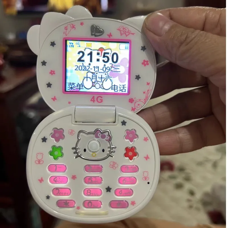 

New Kawaii Sanrioed Hello Kitty Flip Phone Cartoon Cute Taiml Mini Phone Gifts For Toys For Girls Birthday Present