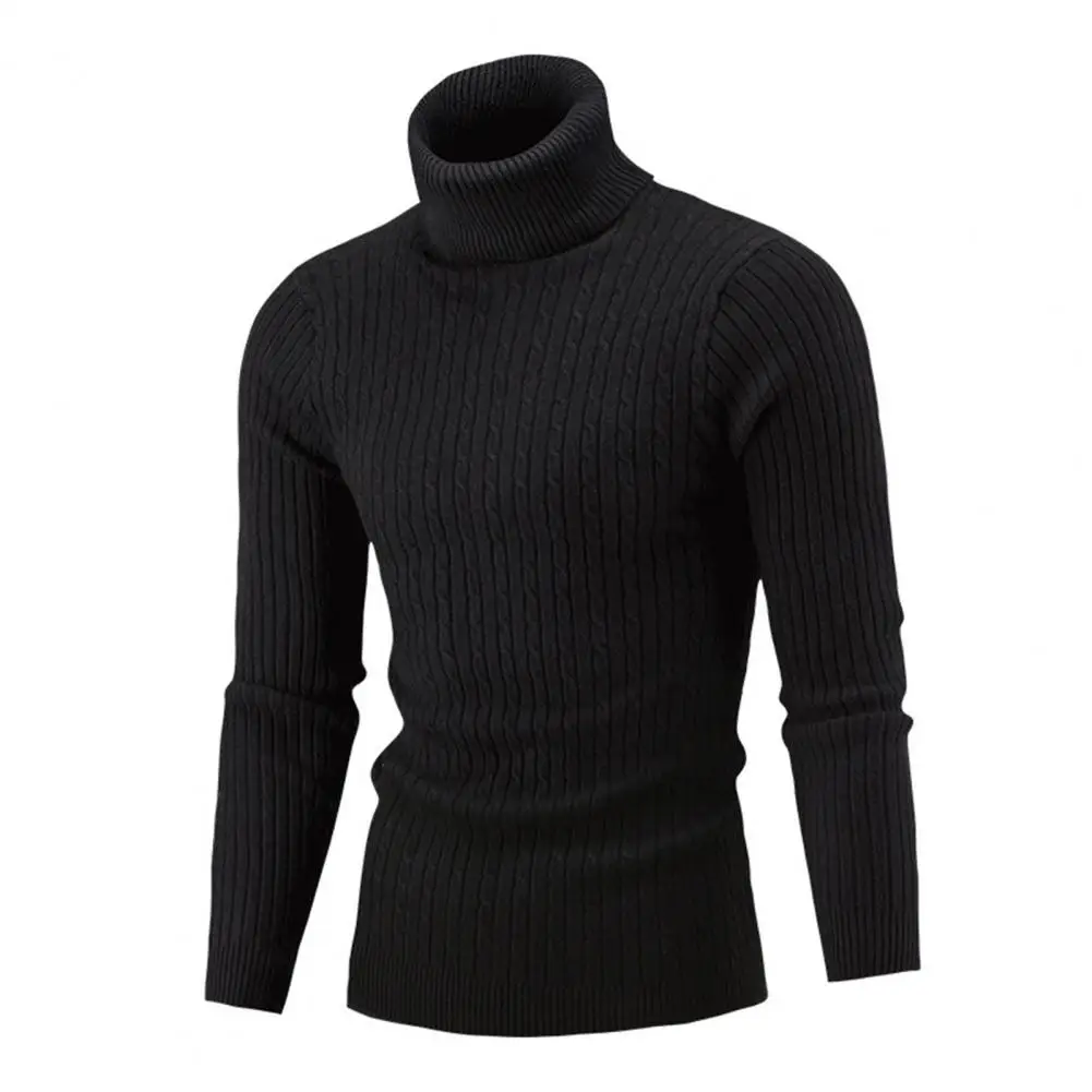 

Turtleneck Twist Men Sweater Solid Color Slim Fit Knitted Sweater Stretchy Long Sleeve Warm Sweater Pullover Winter Knitwear