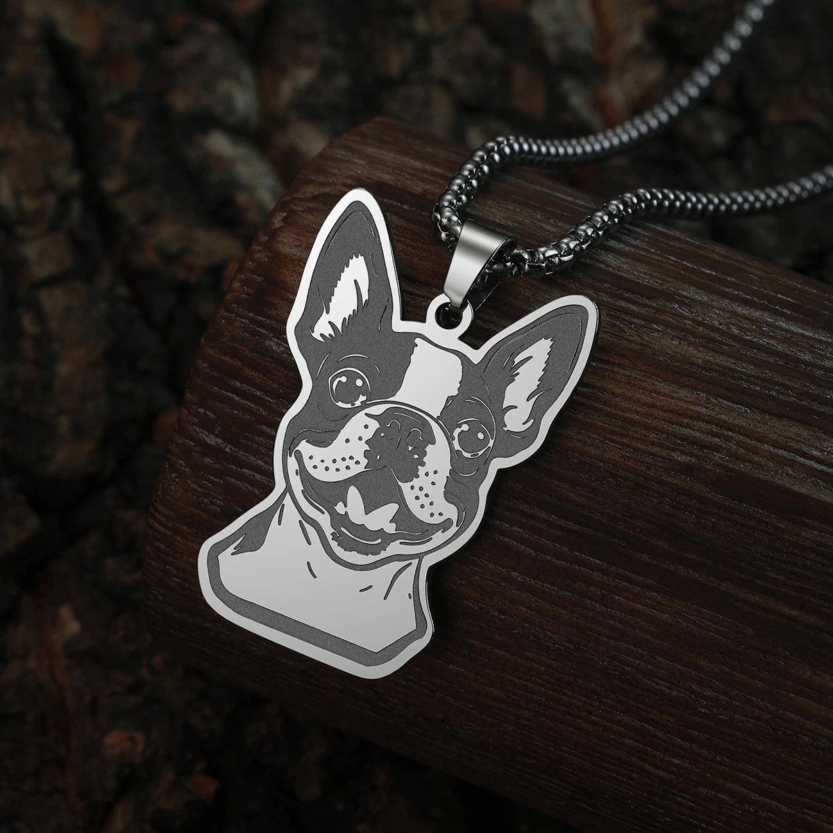 Kinitial Handmade Boston Terrier Pendant Necklace For Women Men Stainless Steel Choker Lovely Dog Animal Necklace