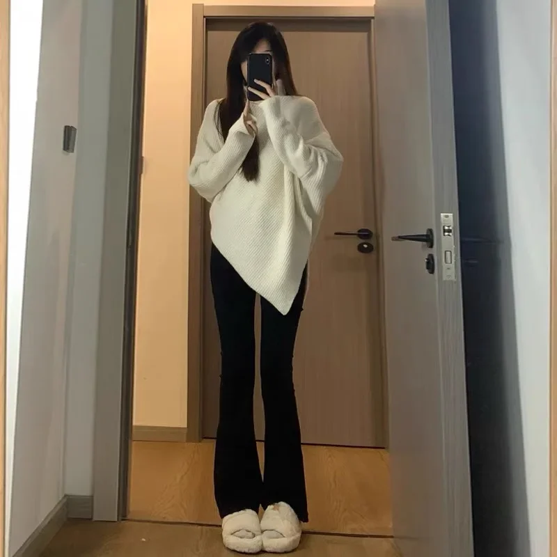 Turtleneck Sweater Women Baggy Fashion Design Pullover French Solid Color Thickened Knit Jumper Oversized Sweater