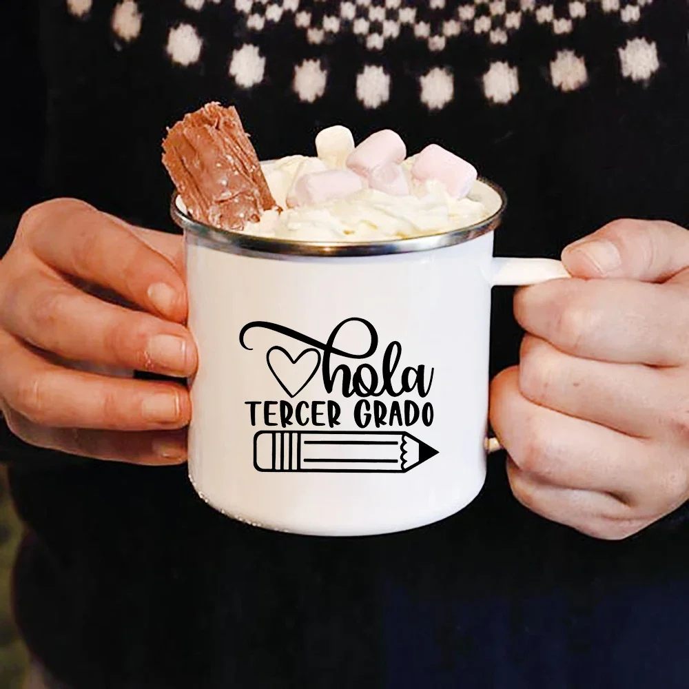 Hola Tercer Grado Spanish Enamel Coffee Mugs 3 Grade Teacher Home Office Breakfast Dessert Milk Oat Cups Teachers' Day Gifts