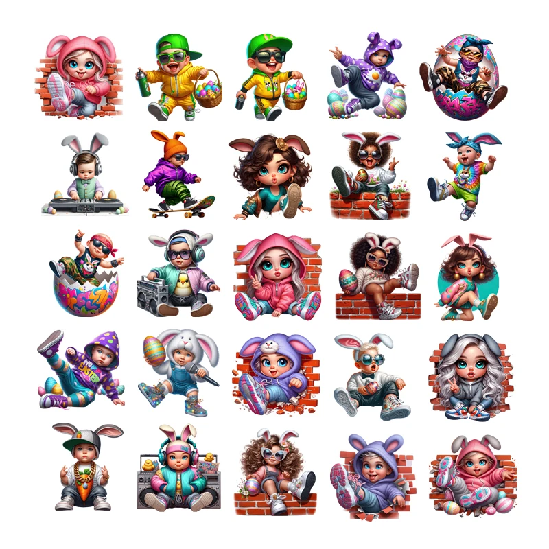 

Hiphop Official Cool Boys girl Easter Thermal Transfer Sticker High Definition Iron-On Patches For T-Shirts Washable Appliques