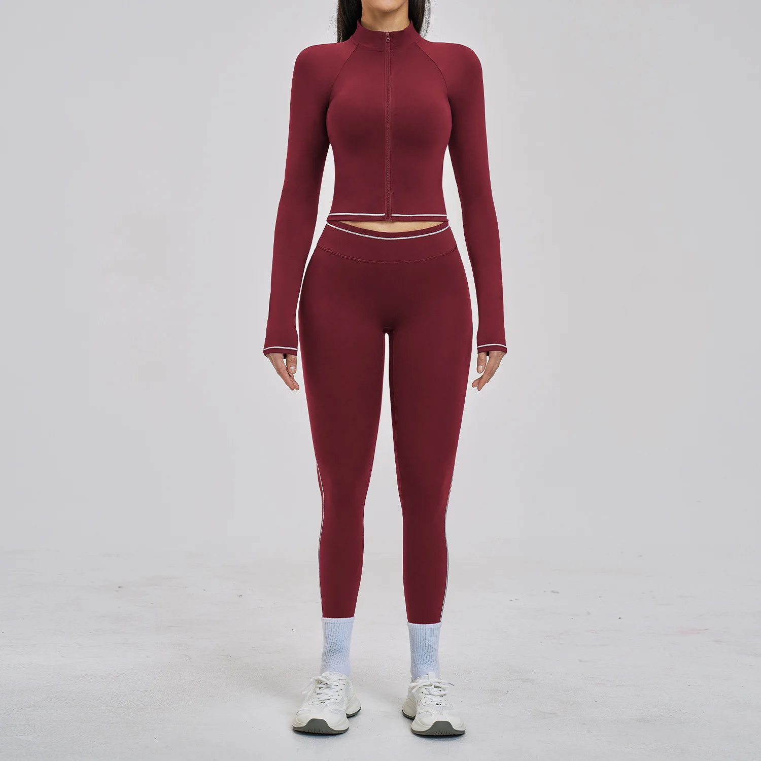 Yoga Set 2PCS Fitness Suit Women's Tracksuit Gym Outfits Zipper Long Sleeves Sportswear Legging Sports Bra Workout Clothes Woman