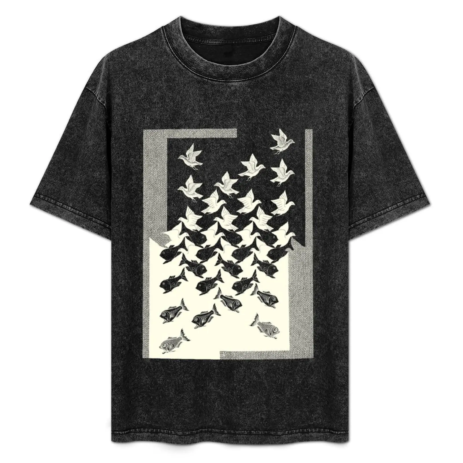 

M.C. Escher - Sky And Water II, 1938 [Dark Background] T-Shirt Simple Trendy Casual T-Shirt