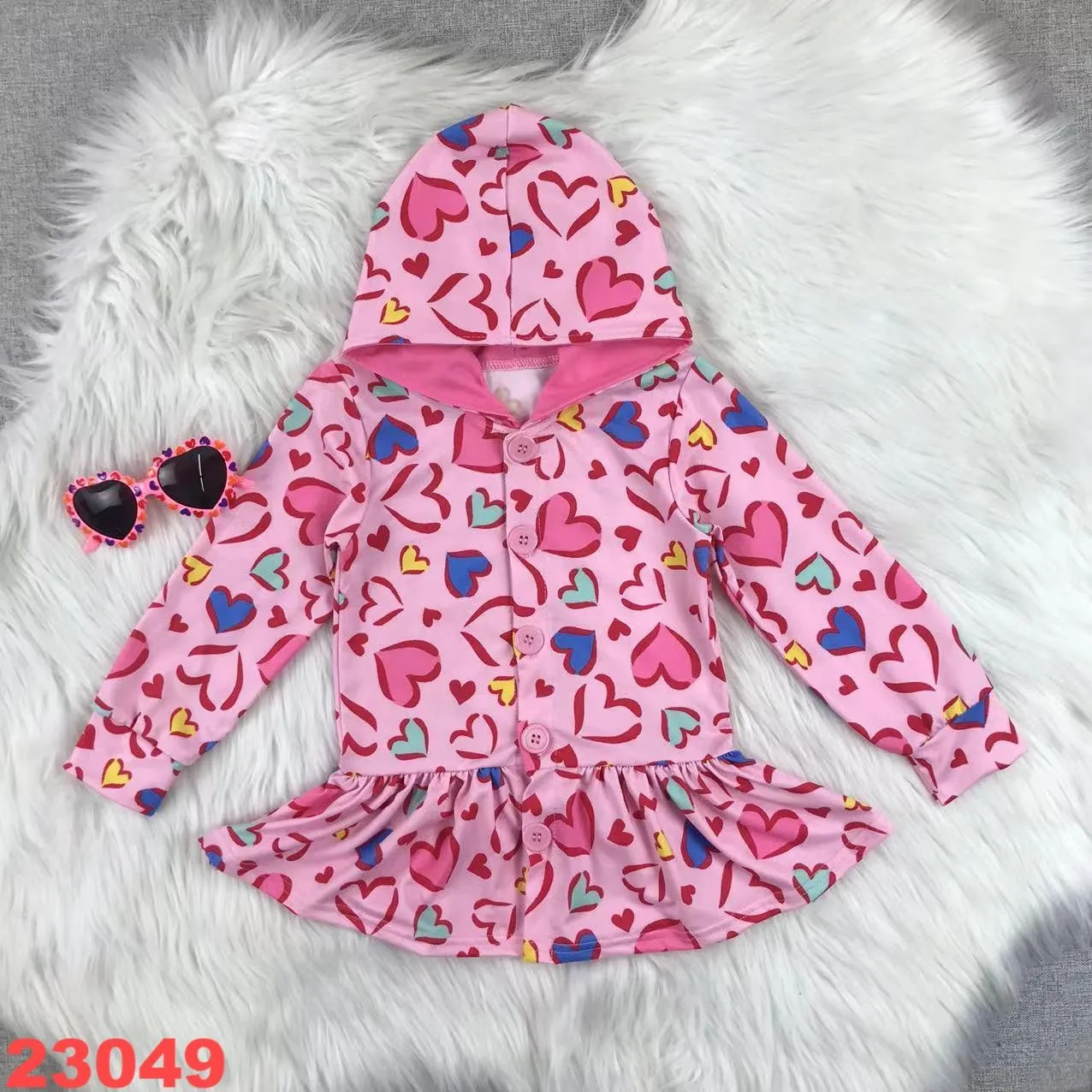 Pink Valentines Day love pattern girls baby tops with heads coats sweatshirts romantic cotton clothes for 0-8 years old