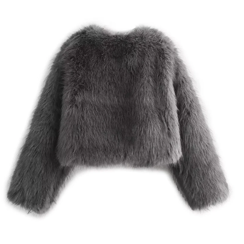 TRAF-Manteau Court en Fausse Fourrure pour Femme, Parkas de Luxe, Pelucheux, Chaud, Ours en Peluche, Automne et Hiver