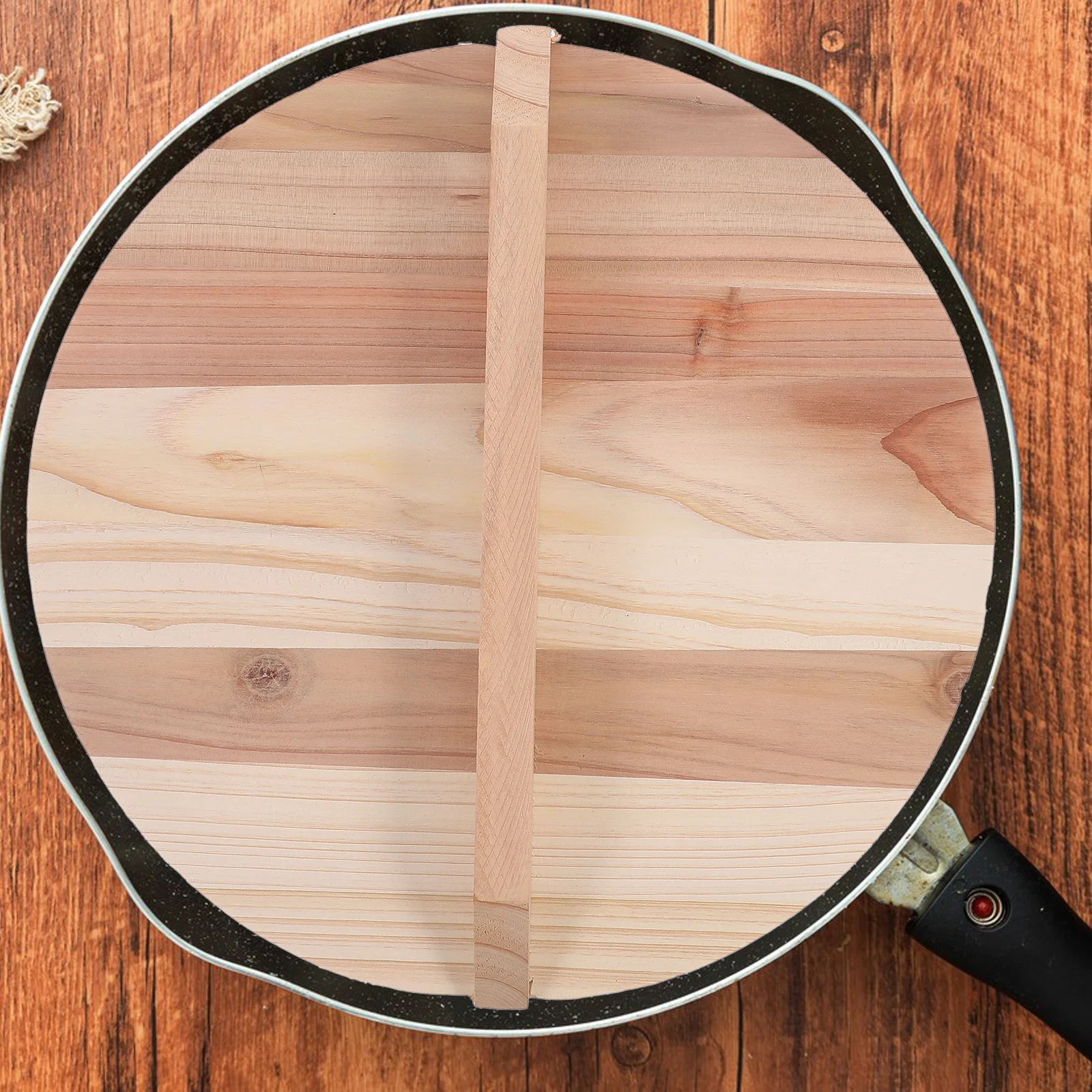 

Natural Wood Wok Lid Anti-Splash Round Cover for Frying Pan Skillet with Handle Heat Insulated Lightweight Easy Grip Smooth