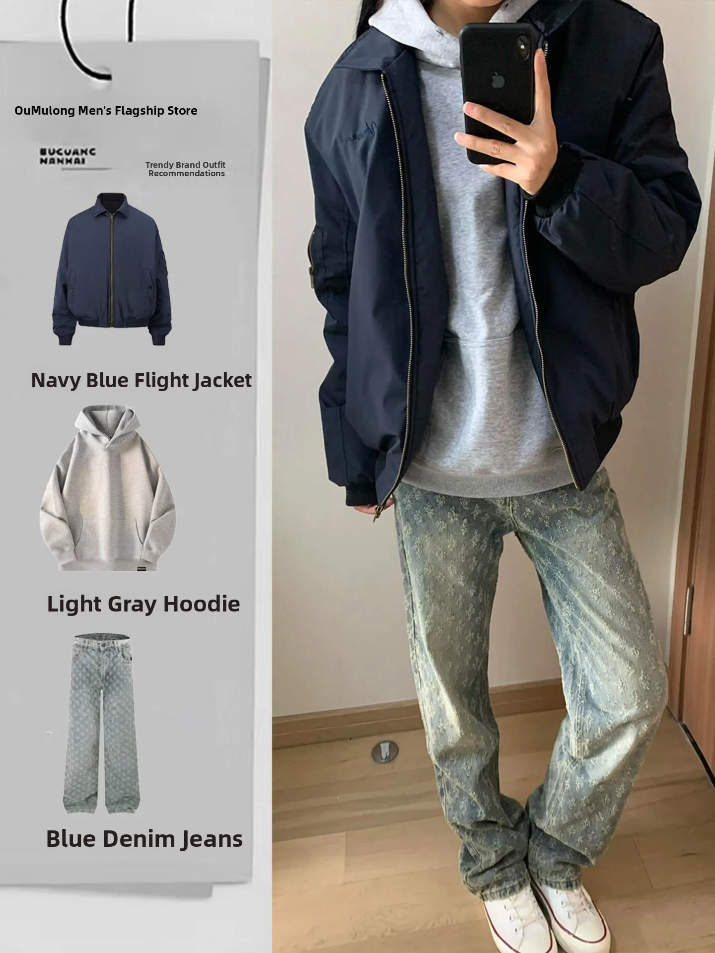 

American High Street Sle Men's Cotton Jaet And Pants Set Thiened ort Flight Sle Collar Stand up Winter Faion
