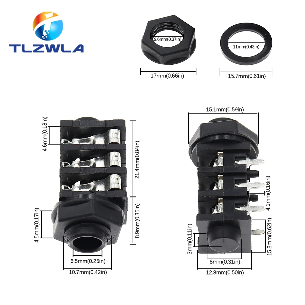 Conector hembra para micrófono de Audio estéreo, 5 piezas, 6,35mm/6,35, 6 pines