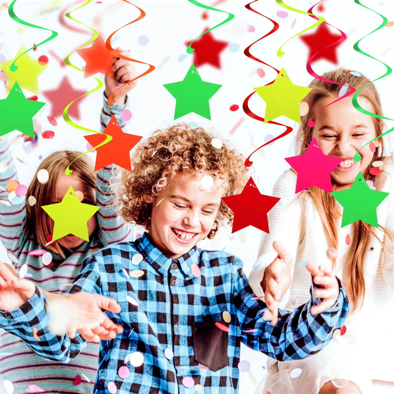 

Birthday Flag Decorations Neon Streamers Hanging for Party Festival Swirls Carnival Theme Fluorescence Ceiling