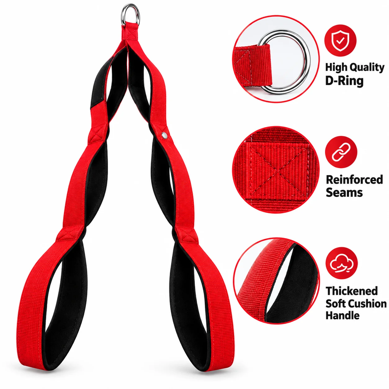 Multi Grip Tricep Cable Attachment Strap with Carabiner for Gym Cable Machine - Versatile Handle for Triceps Back Biceps Exercis