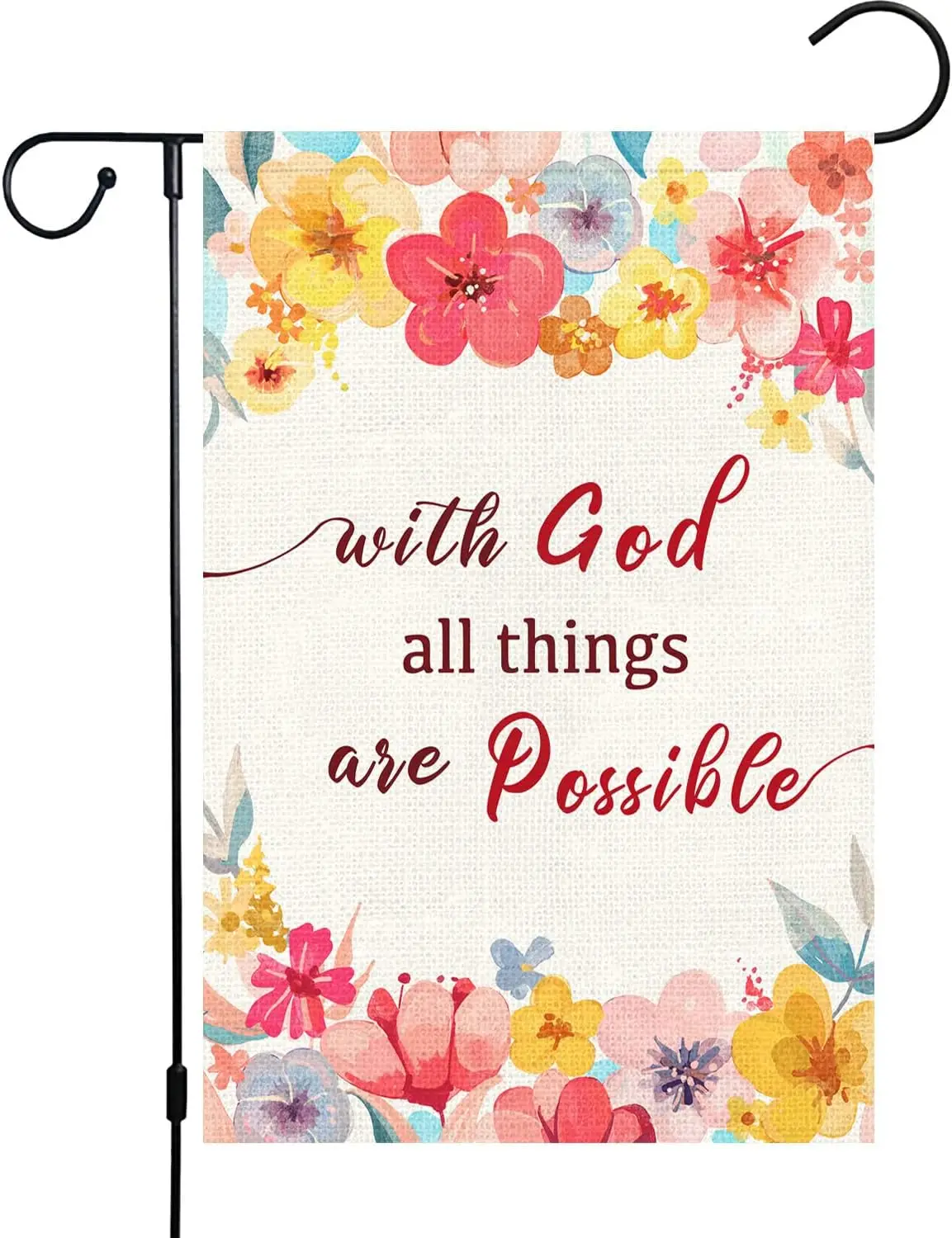 Spring Inspirational Garden Flag 12x18 Double Sided, with God all Things are Possible Burlap Small Flower Floral Garden Yard Fla