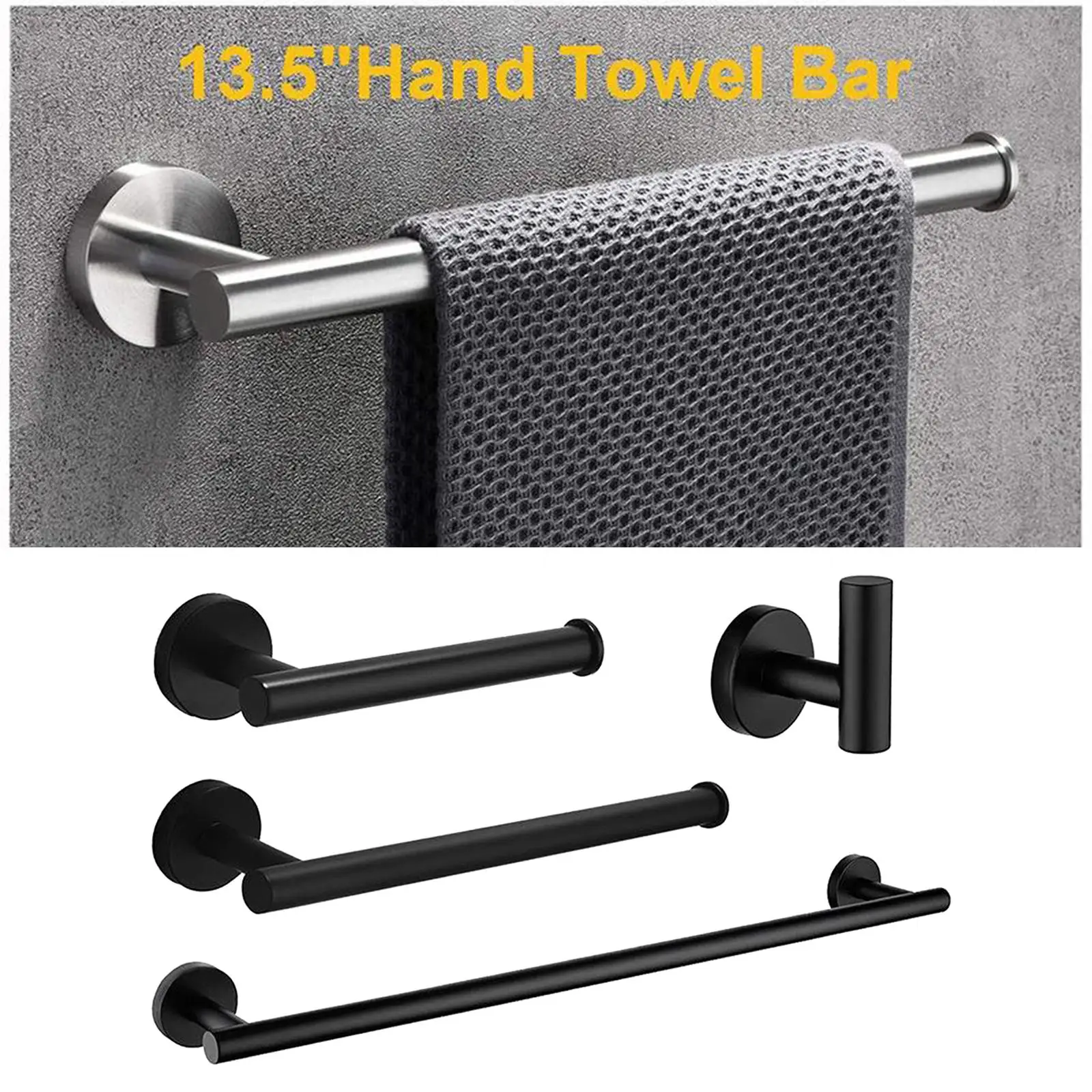 4x Modern Towel Bar Rack Holder Robe Hook Set Bath Accessories Bathroom Hardware
