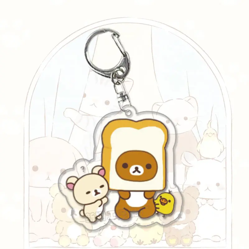 Rilakkuma dos desenhos animados bonito urso acrílico chaveiro estudante mochila pingente decoração acessórios chave meninas presente de aniversário