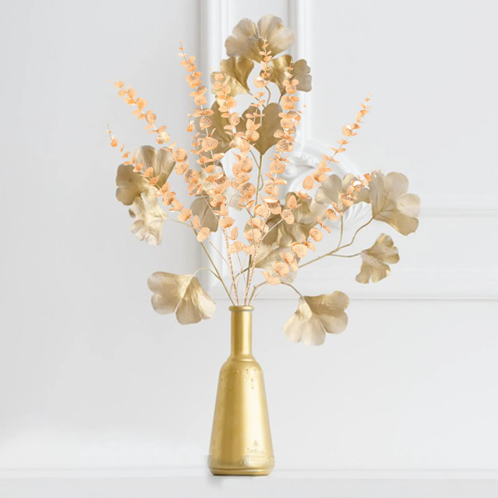 

4 Pcs Golden Eucalyptus Leaves Artificial Stem Picks Christmas Branches Iron Decor