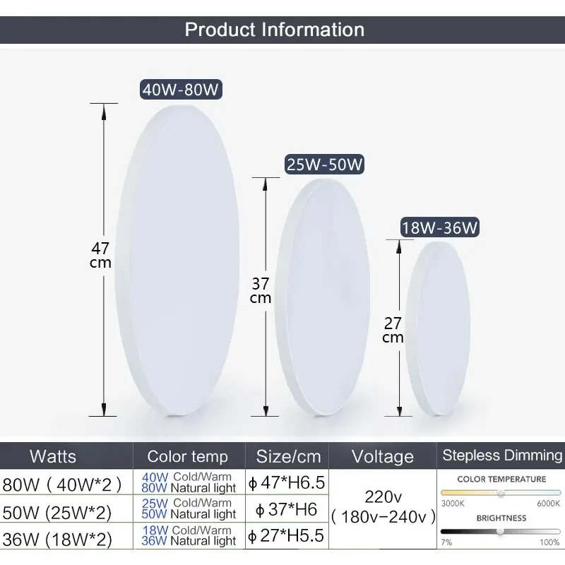 스마트 LED 천장 조명, 조도 조절식 모던 LED 천장 조명, 침실 거실용 앱 리모컨, 36W, 50W, 220V