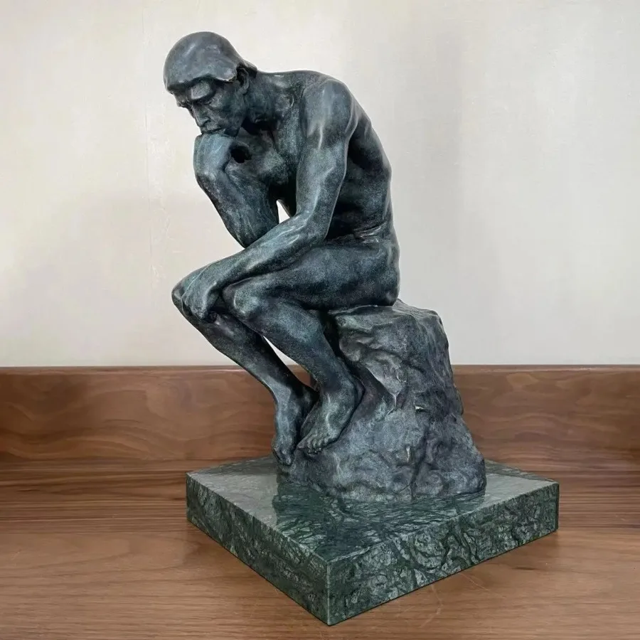 Large Bronze Rodin's Sculpture The Thinker Statue Thinking Nude Man Replica Copper Handmade Art Collectible Figurine Home Decor