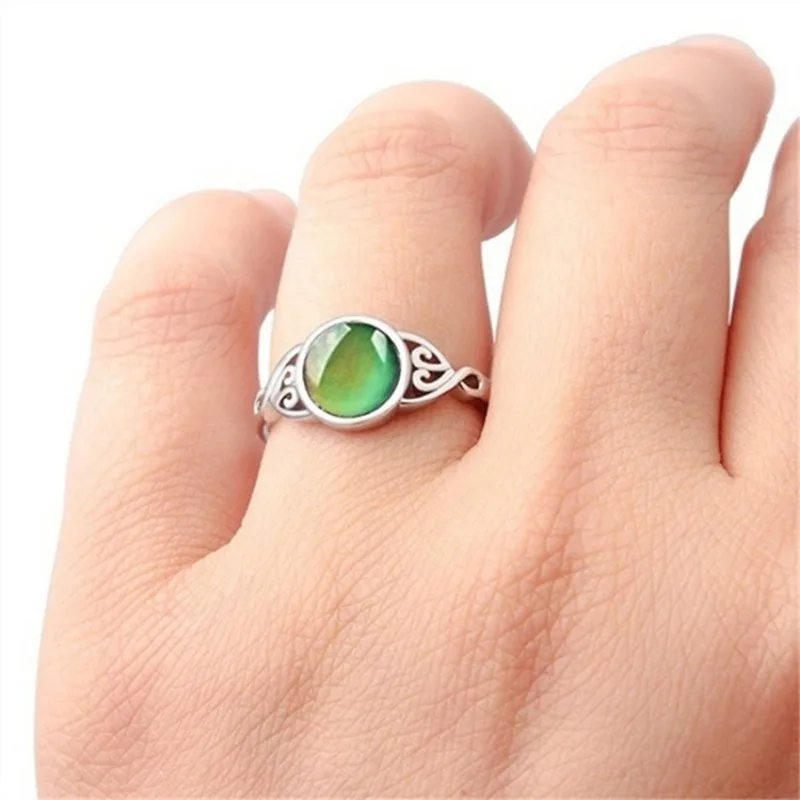 1pcs Vintage Change Mood Ring Creative Warm Stone Color Changing Ring Round Temperature Control Color Changeable Rings Gothic