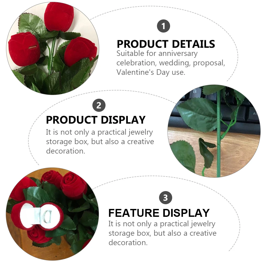 5-teilige Rosen-Ringbox, große Rosen, LED-Etui, Form, Valentinstag, Aufbewahrung, Blumenablage, Mutter