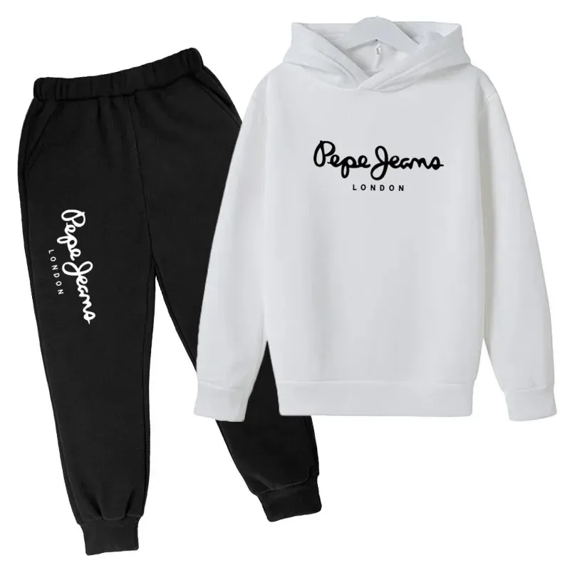 Freizeit-Trainingsanzug mit Buchstabenmuster, bestehend aus 2 Teilen: Kapuzenpullover und Hose, für Jungen und Mädchen im Alter von 3 bis 13 Jahren, geeignet für Frühling und Herbst, Streetwear, Kinderkleidung. – Detail 4