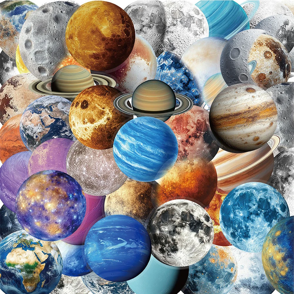 10/30/50pcs Transparent Universe Planet Moon Stickers Cool Cartoon Sticker DIY Notebook Helmet Motorcycle Decoration Sticker Toy