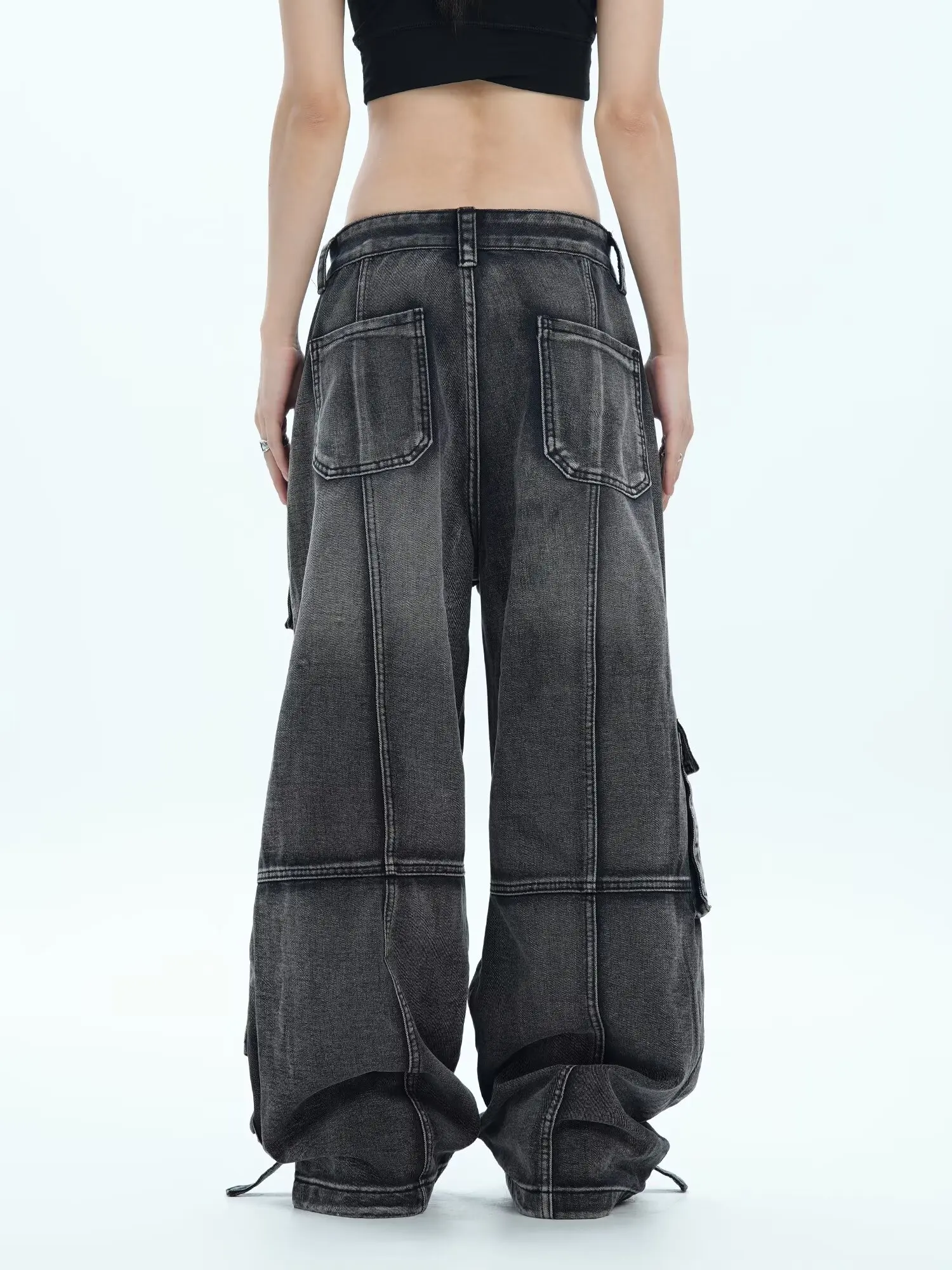 Pantalones vaqueros para mujer 2025, Otoño Invierno, Bolsillo grande Y2K, ropa de trabajo holgada, pantalones de paracaídas, pantalones vaqueros largos de cintura alta