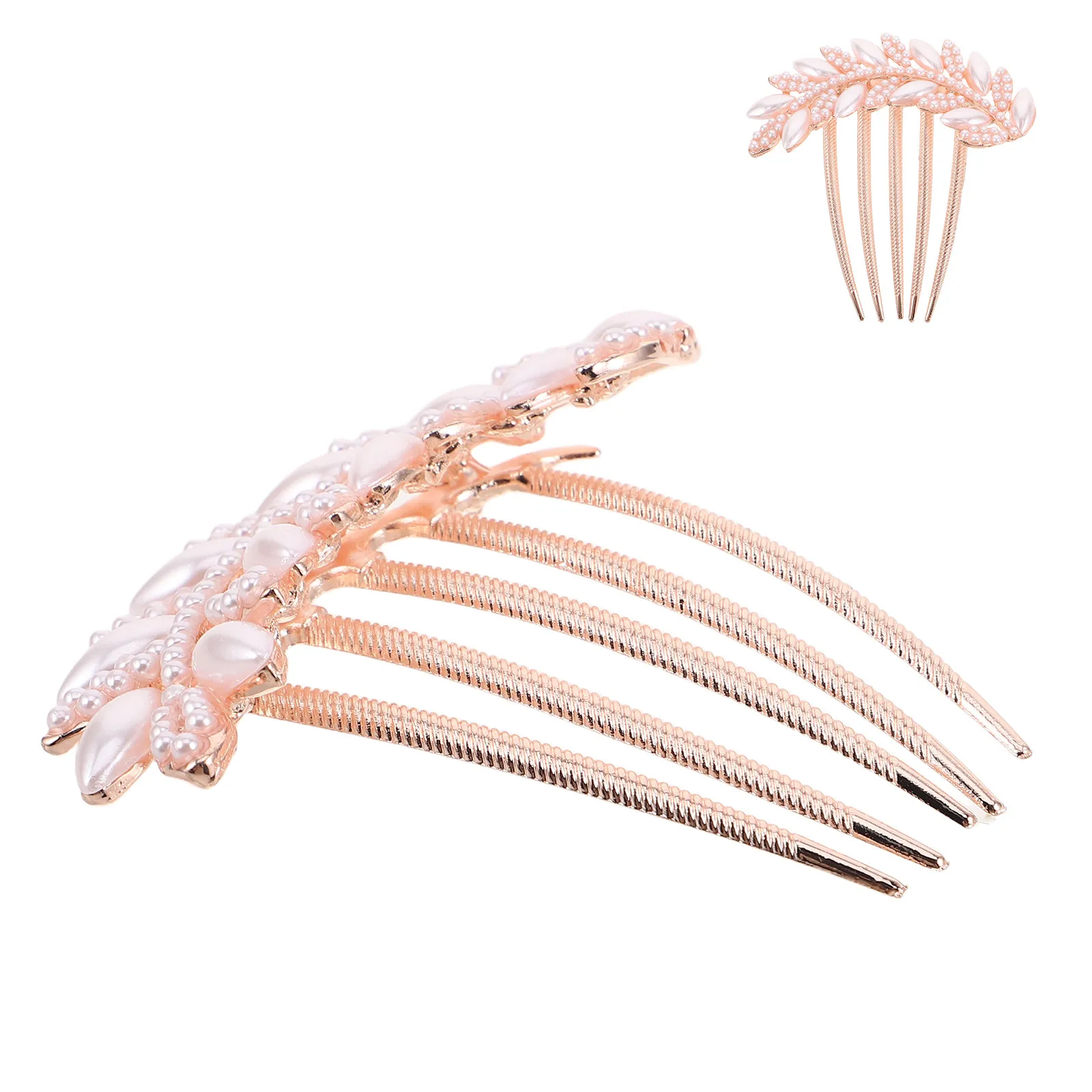 

Elegant Imitation Pearl Hair Comb Bridal Wedding Headpiece Alloy Leaf Design Decorative Side Hair Accessory for Bridesmaids
