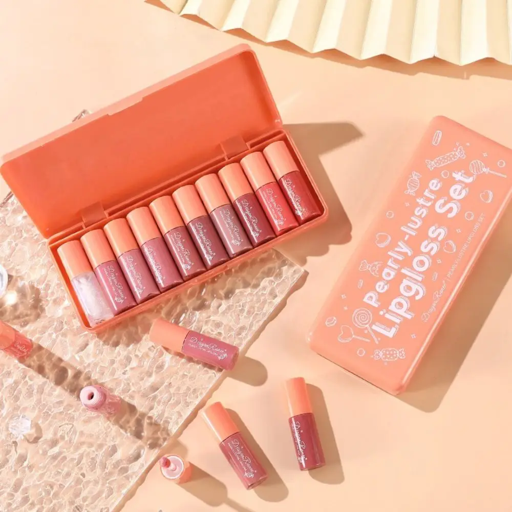 جديد 10 ألوان أحمر شفاه صغير برتقالي مقاوم للماء ملمع شفاه مرطب يدوم طويلاً للنساء